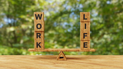WORKとLIFEの文字がシーソーに乗っている画像