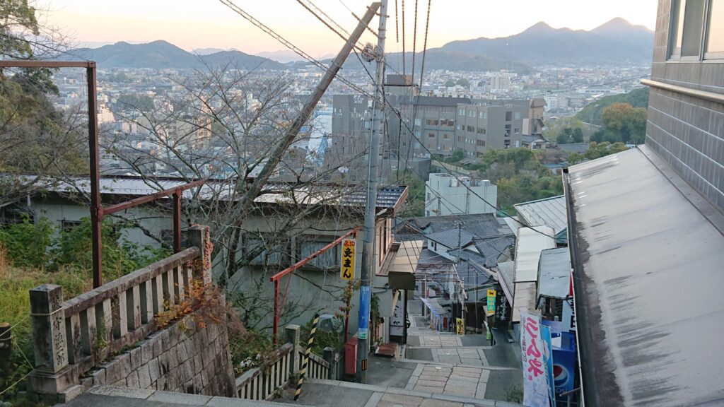 山下の市街地を一望