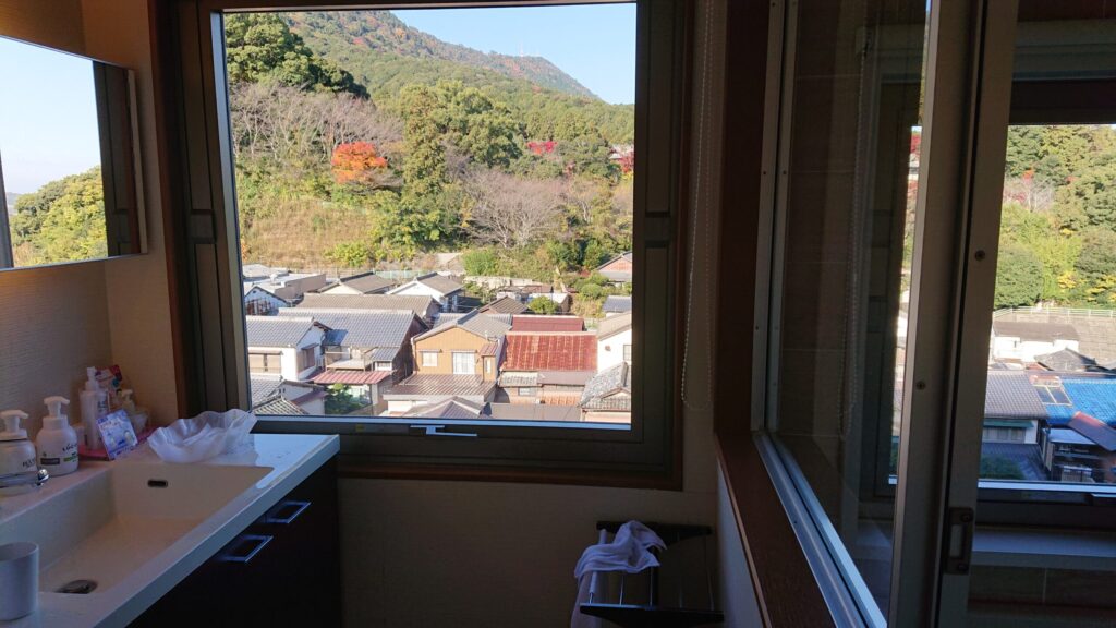 洗面所から見える山の木々