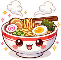 表情のついた愛らしいラーメンのイラスト
