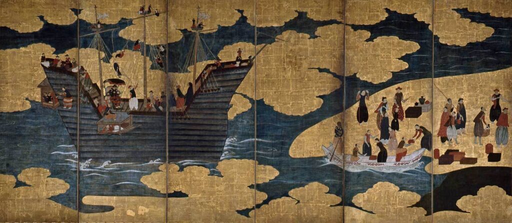 南蛮貿易の様子が描かれた屏風