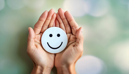 手の上に笑顔のイラスト