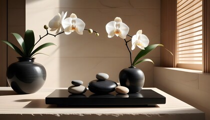 窓際に飾られた黒石の一輪挿しと花