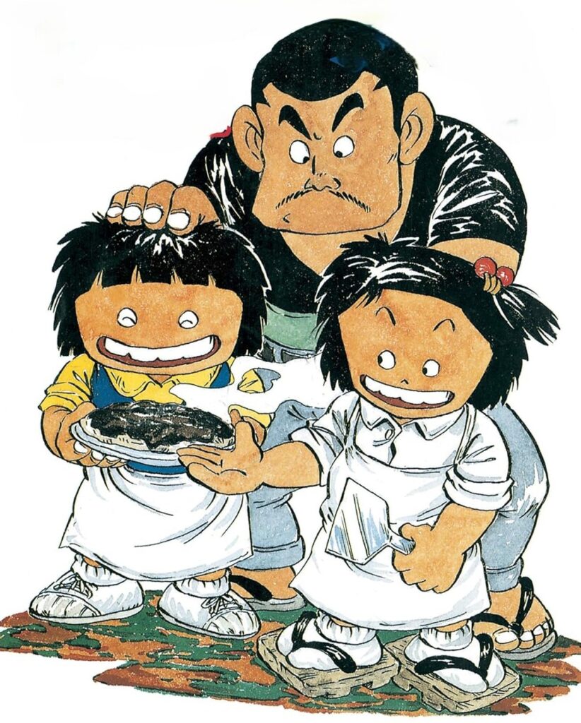 チエ、テツ、ヒラメ3人一緒のイラスト