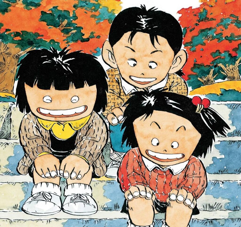 ３人の仲睦まじいカラーイラスト